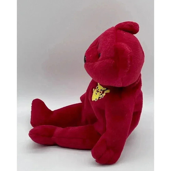 Pokemon Picabear Red With Pikachu Logo Beanie Baby 1999 Vintage 8.5” Retired - Picture 4 of 6